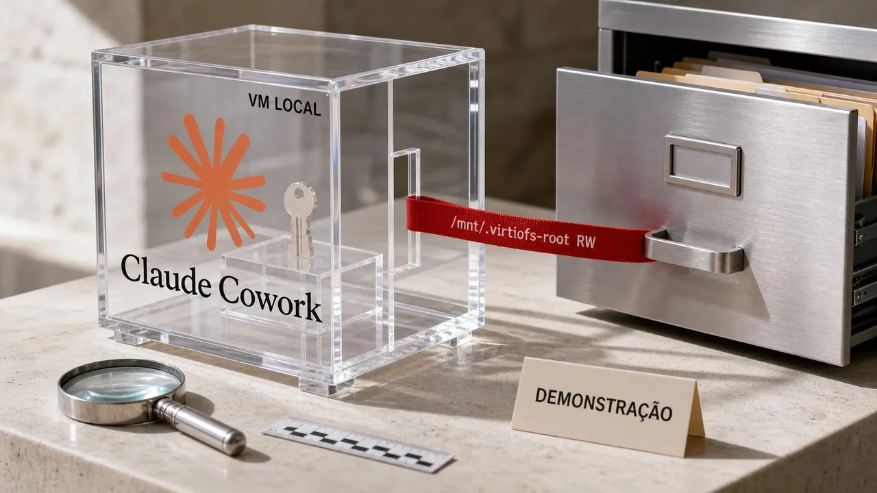Maquete do Claude Cowork mostra uma VM aberta ligada ao filesystem do host em modo de escrita.