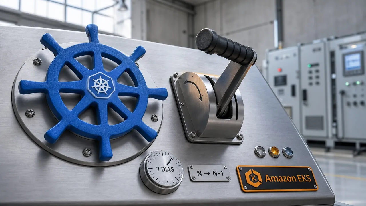 Console de recuperação do Amazon EKS com roda do Kubernetes e alavanca de rollback.