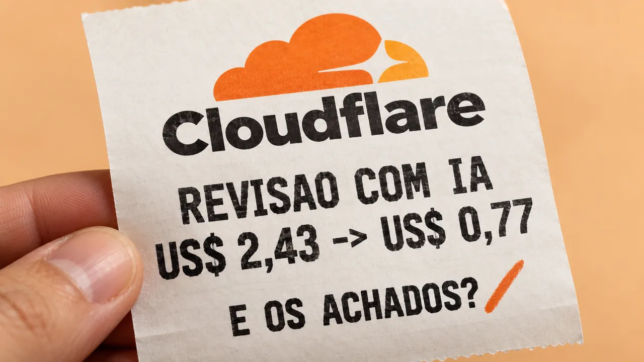 Recibo ilustrativo da Cloudflare mostra o custo menor da revisão com IA e questiona os problemas encontrados.