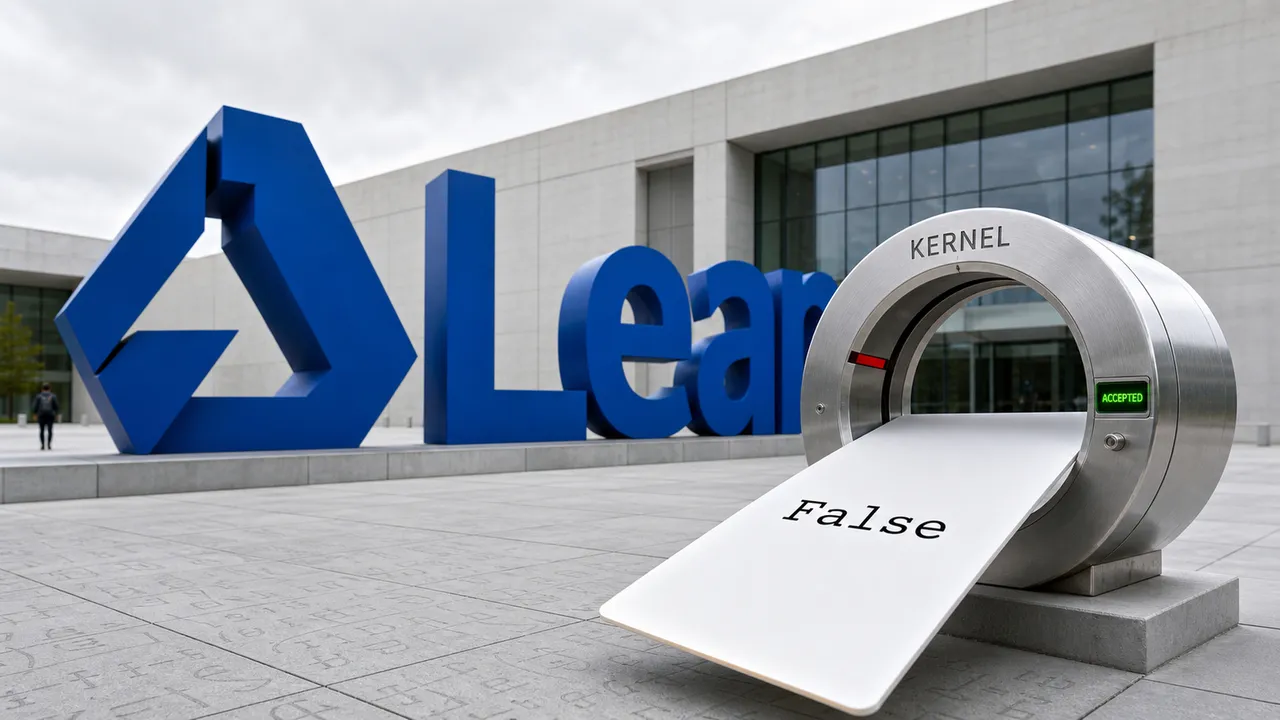 Escultura do Lean atrás de um anel marcado Kernel, que aceita um cartão com a palavra False.