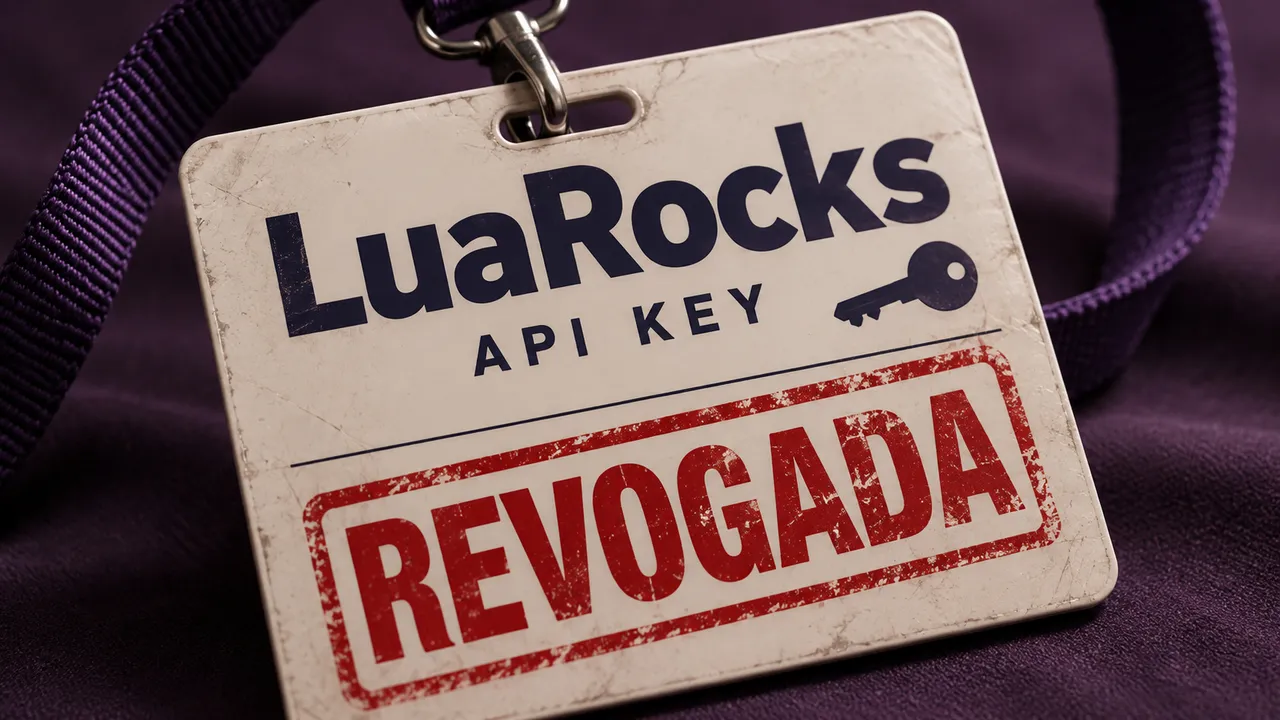 Crachá ilustrativo do LuaRocks com chave de API marcada como revogada.