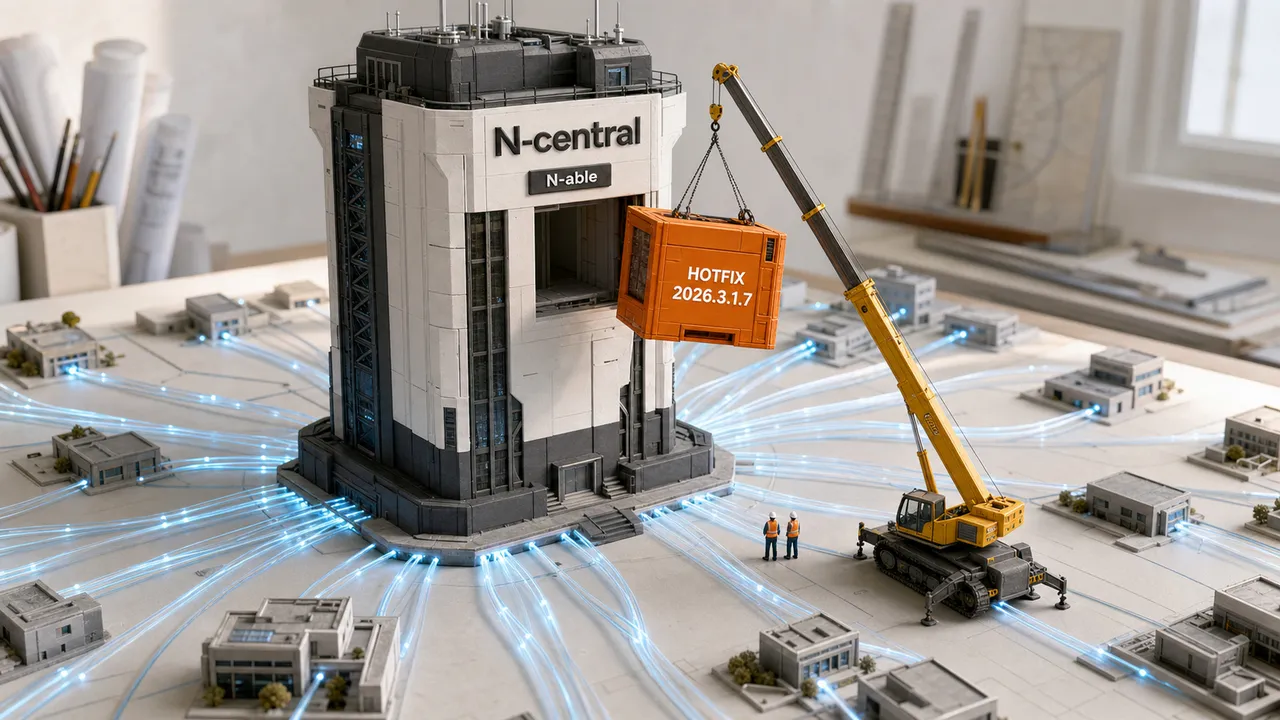 Maquete do N-central recebe o módulo do hotfix 2026.3.1.7 enquanto conexões partem para vários endpoints.