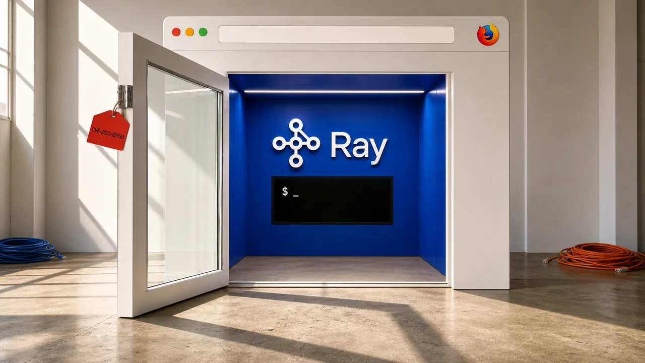Portal de navegador aberto para uma cabine azul do Ray com um terminal de shell.
