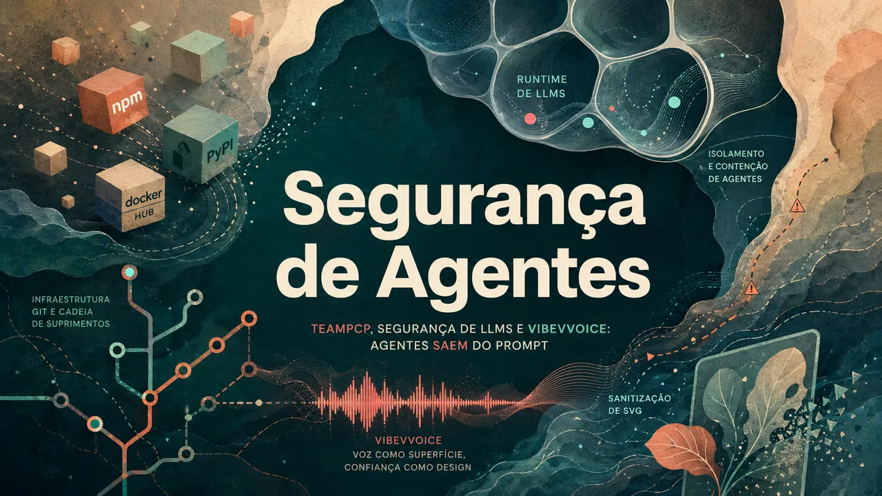 Imagem abstrata sobre segurança de agentes, supply chain e runtime de LLMs